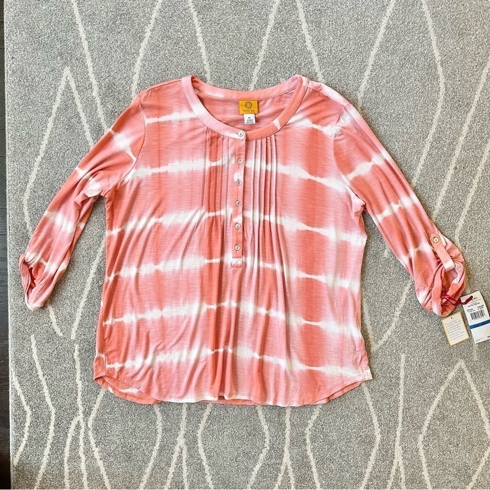 Ruby Rd. Coral Batik Tie Dye Soft Stretch Jersey Tunic Top NWT